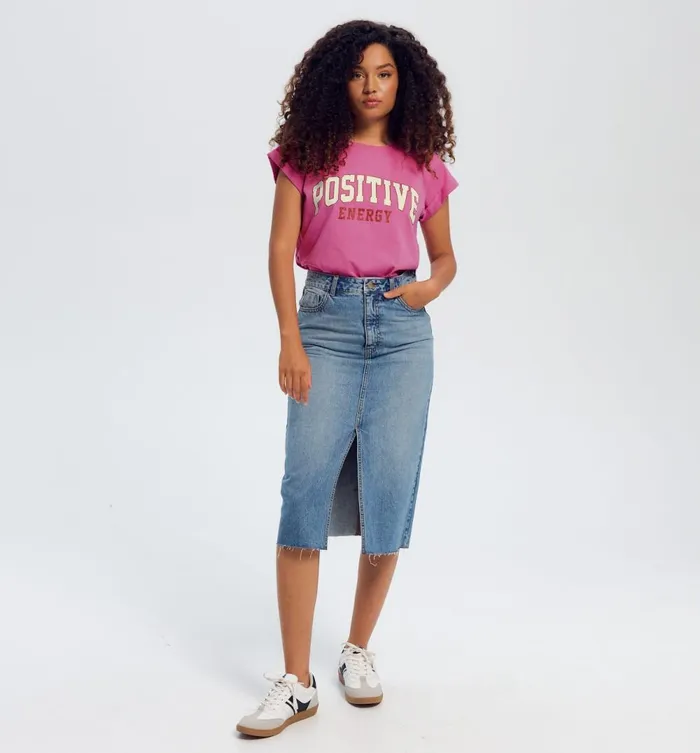 Women Sequinned TShirt 8211 Pink Print Promod Tops Women Sequinned TShirt 8211 Pink Print Promod Tops