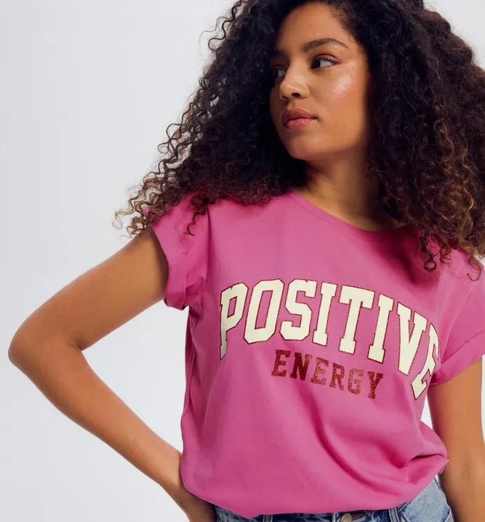 Women Sequinned TShirt 8211 Pink Print Promod Tops Women Sequinned TShirt 8211 Pink Print Promod Tops