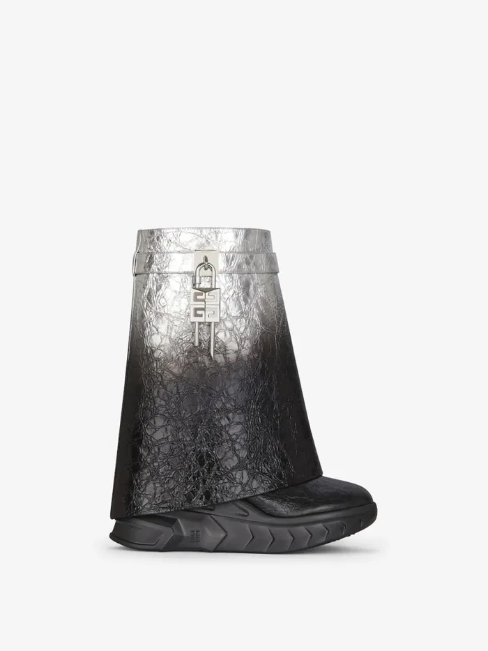 Women Shark Lock Givenchy Shark Lock Biker Ankle Boots In Laminated Leather Blacksilvery