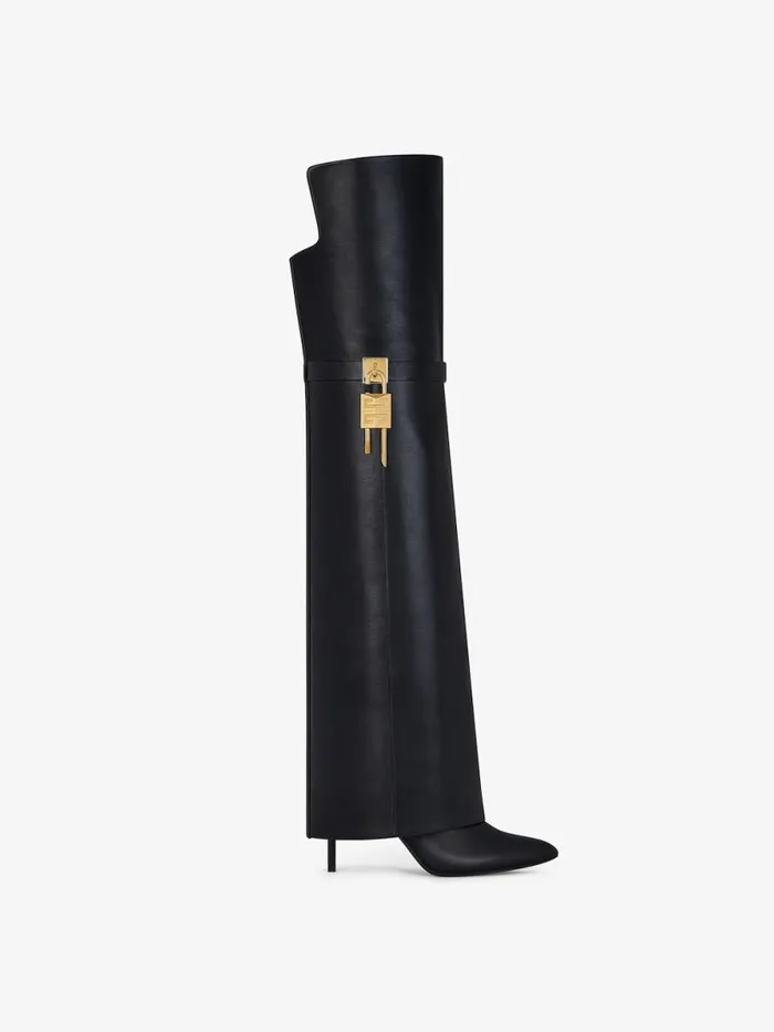 Women Shark Lock Givenchy Shark Lock Stiletto Overtheknee Boots In Leather Black