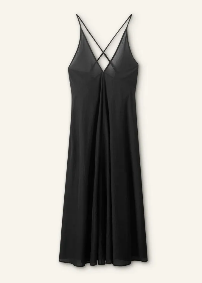 Women Sheer Halterneck Maxi Slip Dress Black MEEM