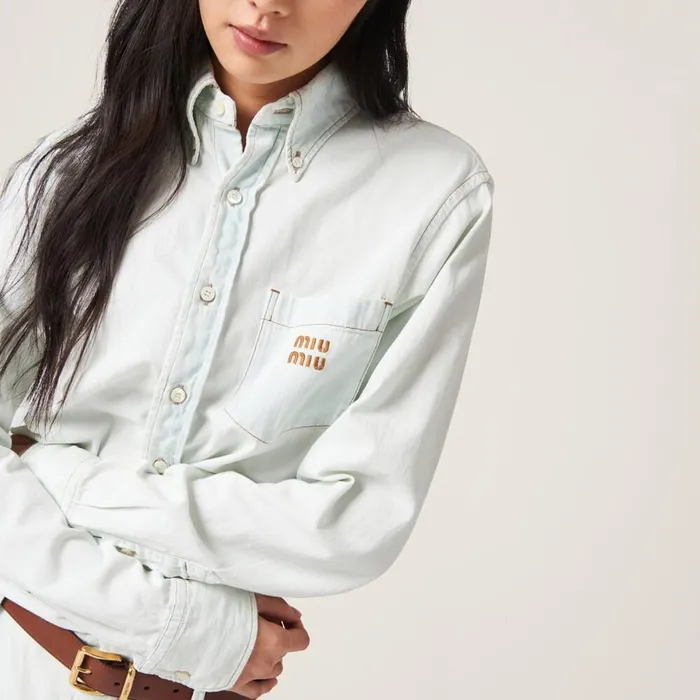 Women Shirts And Tops Miu Miu Chambray Denim Shirt Light Blue Women Shirts And Tops Miu Miu Chambray Denim Shirt Light Blue