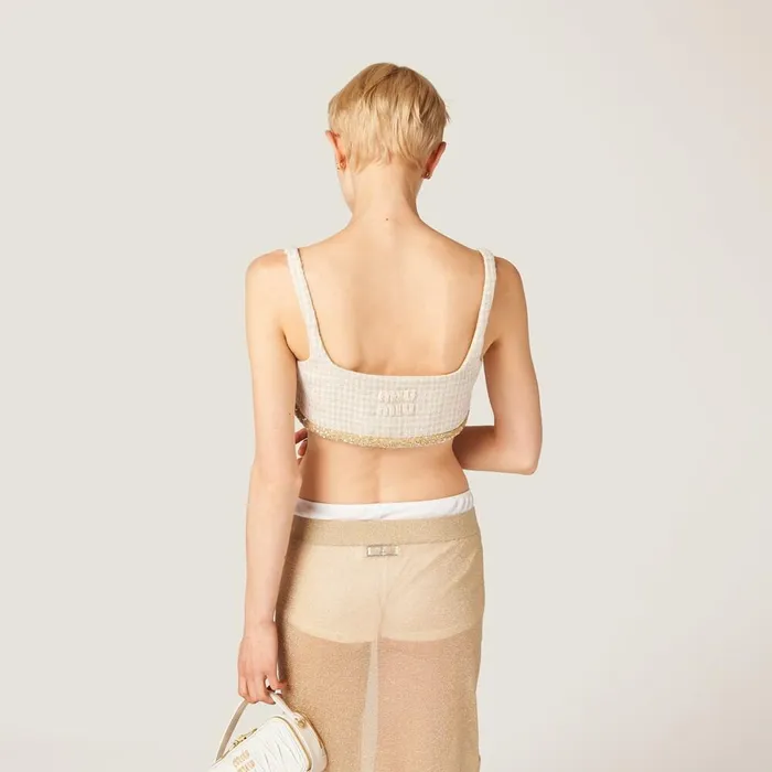 Women Shirts And Tops Miu Miu Check Lam Top Avoryalbino White Women Shirts And Tops Miu Miu Check Lam Top Avoryalbino White