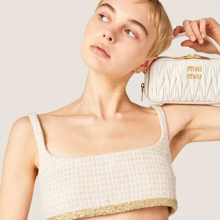 Women Shirts And Tops Miu Miu Check Lam Top Avoryalbino White Women Shirts And Tops Miu Miu Check Lam Top Avoryalbino White