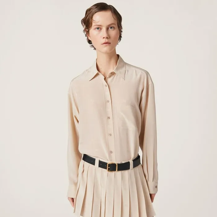 Women Shirts And Tops Miu Miu Crepe De Chine Shirt Albino White Women Shirts And Tops Miu Miu Crepe De Chine Shirt Albino White