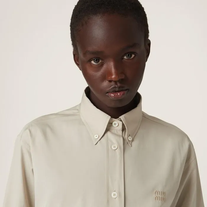 Women Shirts And Tops Miu Miu Poplin Shirt Limestone Women Shirts And Tops Miu Miu Poplin Shirt Limestone