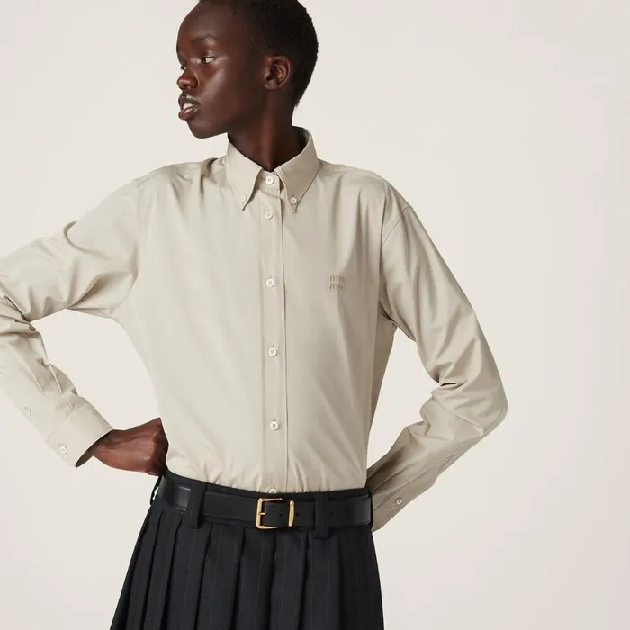 Women Shirts And Tops Miu Miu Poplin Shirt Limestone Women Shirts And Tops Miu Miu Poplin Shirt Limestone