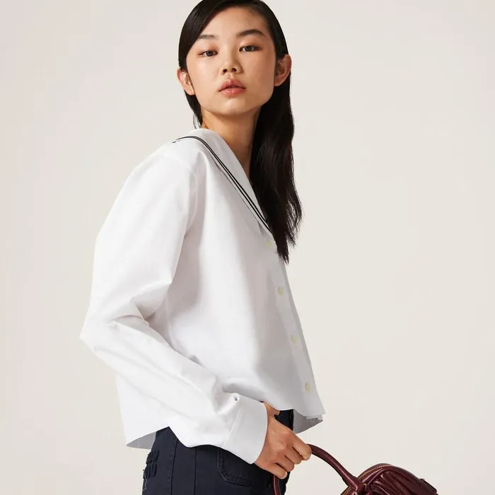 Women Shirts And Tops Miu Miu Sailor Poplin Shirt White Women Shirts And Tops Miu Miu Sailor Poplin Shirt White