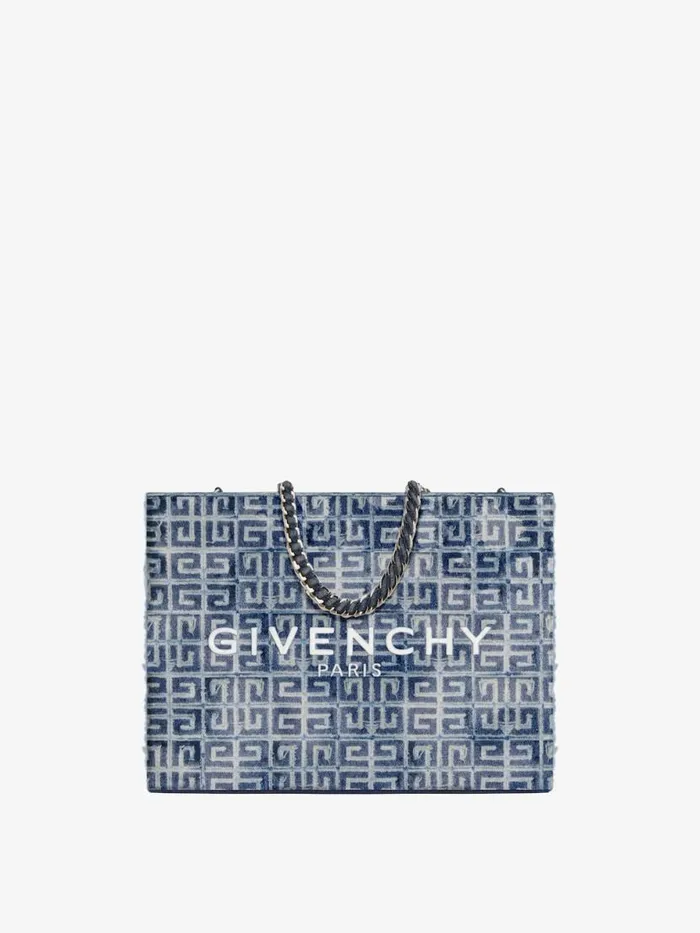 Women Shoulder Bags Givenchy Medium GTote Shopping Bag In 4G Denim With Chain Medium Blue