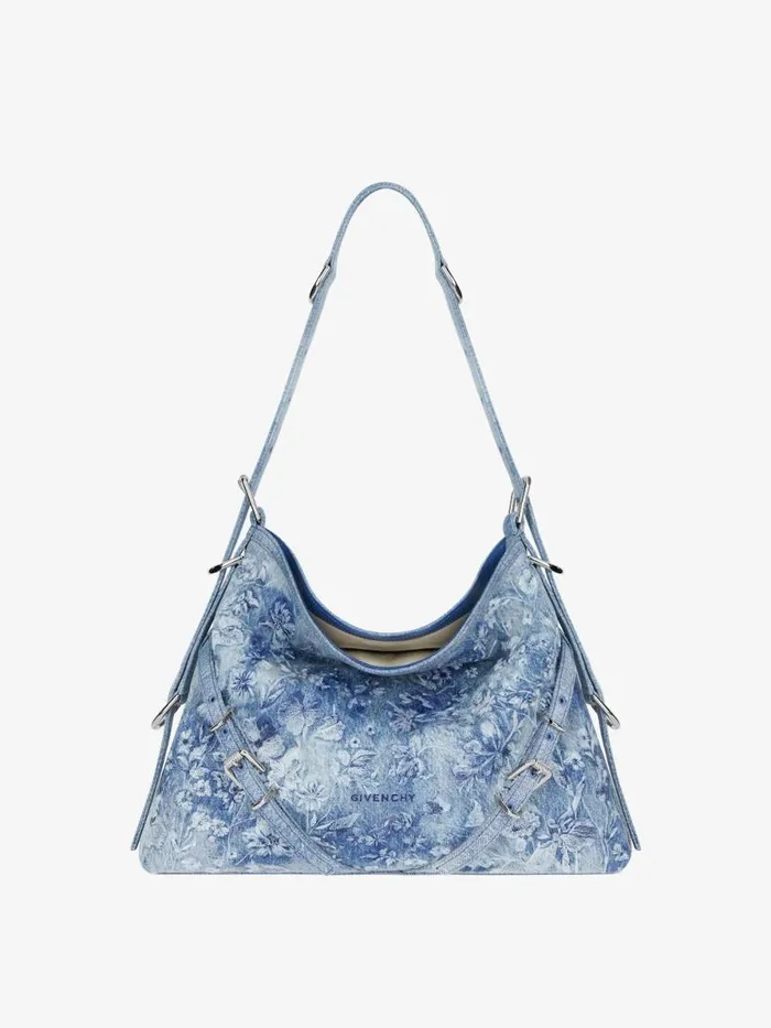 Women Shoulder Bags Givenchy Medium Voyou Bag In Washed Embroidered Denim Medium Blue