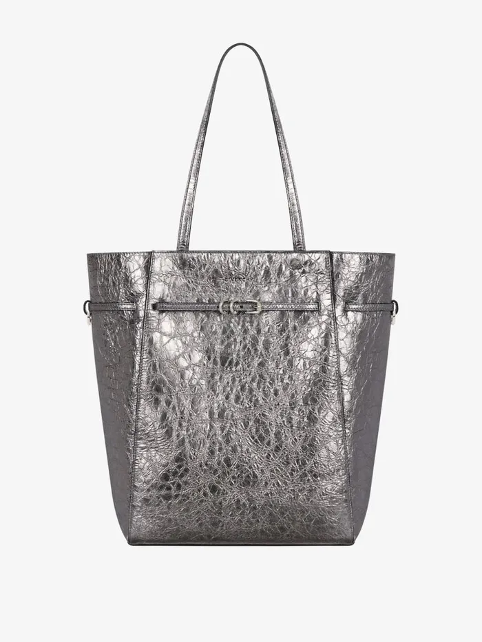 Women Shoulder Bags Givenchy Medium Voyou Tote Bag In Laminated Leather Silvery Grey