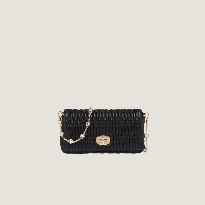 Women Shoulder Bags Miu Miu Miu Crystal Cloqu Nappa Leather Bag Black