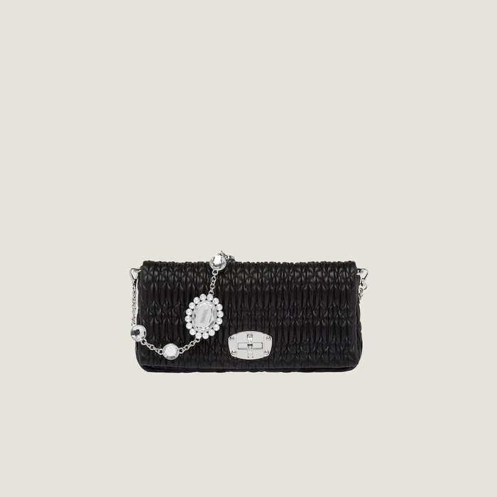 Women Shoulder Bags Miu Miu Miu Miu Iconic Crystal Cloqu Nappa Leather Bag Black