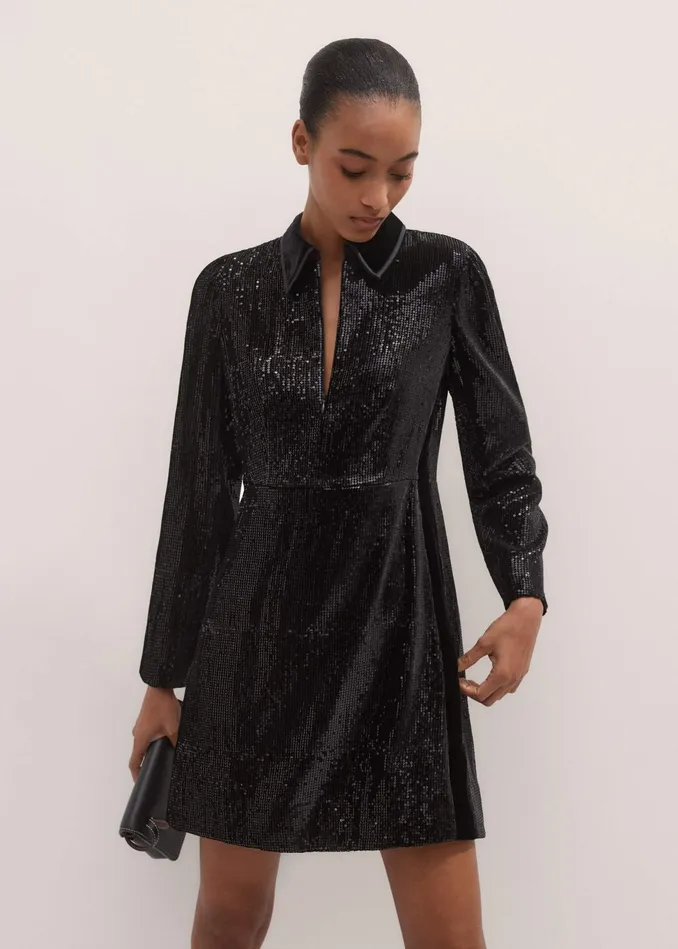 Women SilkBlend Sequin Mini Dress Black MEEM