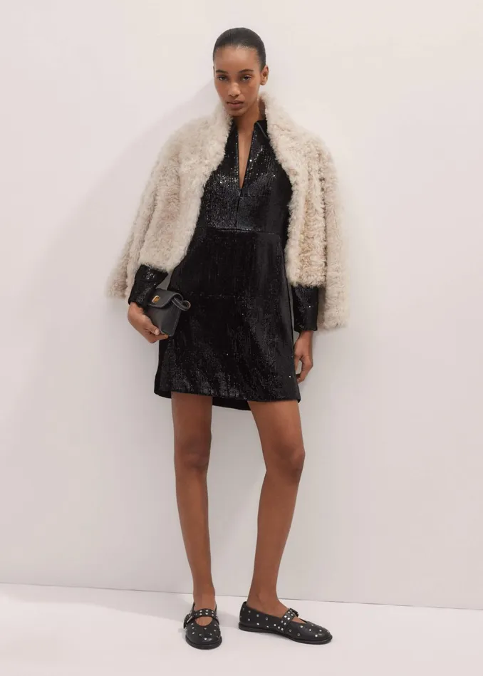 Women SilkBlend Sequin Mini Dress Black MEEM