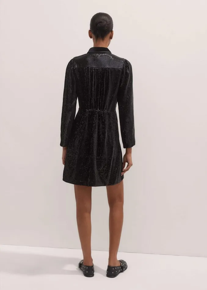 Women SilkBlend Sequin Mini Dress Black MEEM