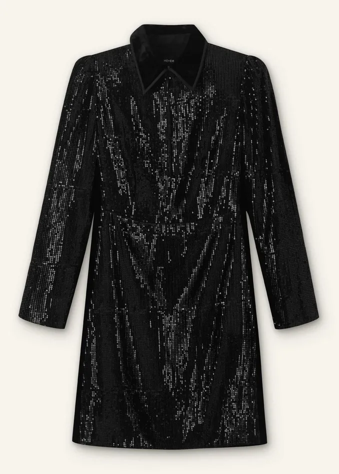 Women SilkBlend Sequin Mini Dress Black MEEM