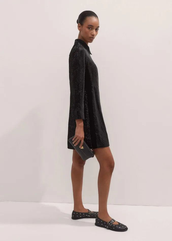 Women SilkBlend Sequin Mini Dress Black MEEM
