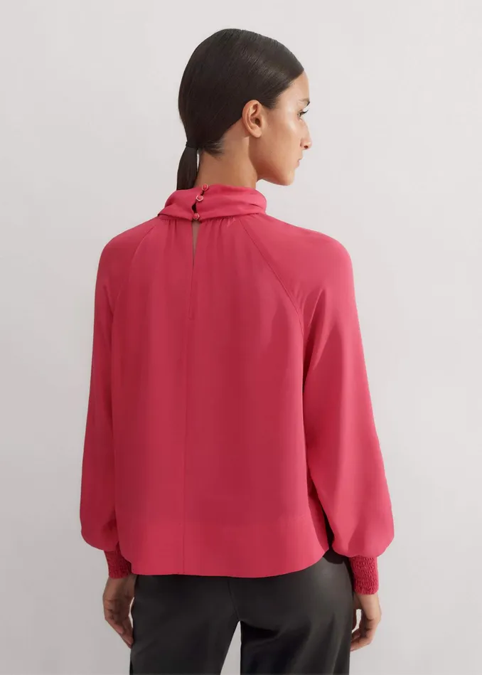 Women Silk High Neck Raglan Sleeve Top Bright Berry MEEM