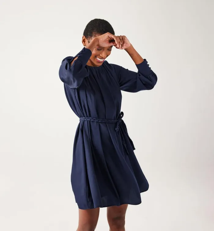 Women Silky Flared Dress 8211 Dark Blue Promod Dresses