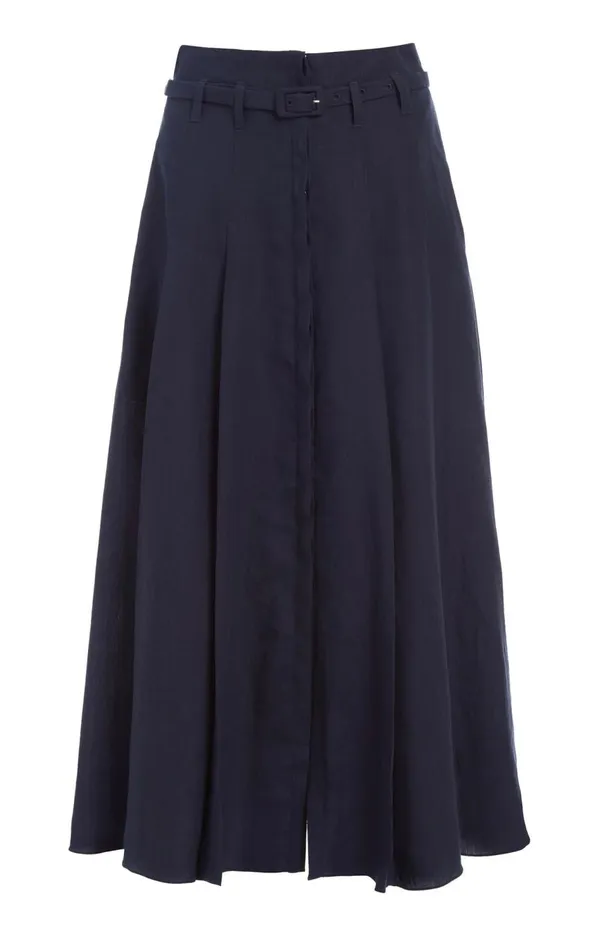 Women Skirts Gabriela Hearst Dugald Pleated Skirt In Navy Aloe Linen