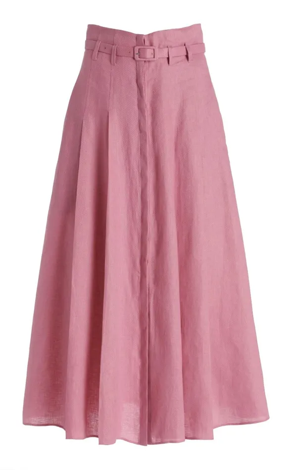 Women Skirts Gabriela Hearst Dugald Pleated Skirt In Rose Quartz Linen