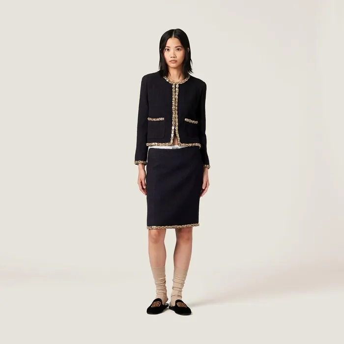Women Skirts Miu Miu Embroidered Tweed Skirt Black Women Skirts Miu Miu Embroidered Tweed Skirt Black