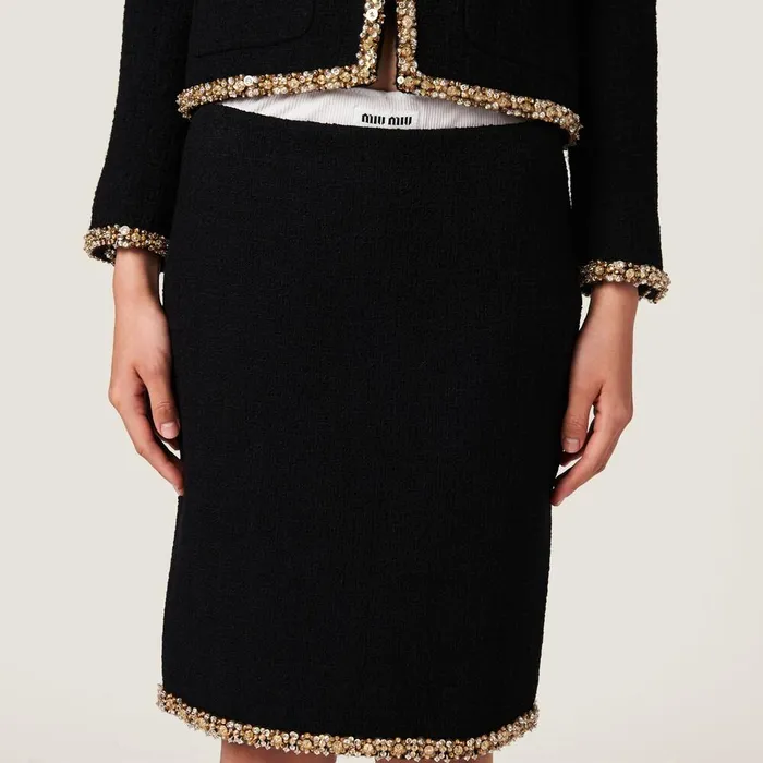 Women Skirts Miu Miu Embroidered Tweed Skirt Black Women Skirts Miu Miu Embroidered Tweed Skirt Black