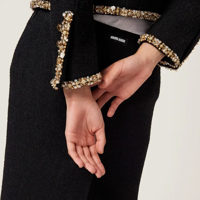 Women Skirts Miu Miu Embroidered Tweed Skirt Black Women Skirts Miu Miu Embroidered Tweed Skirt Black