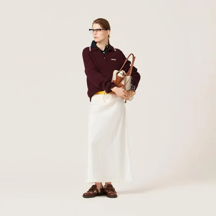 Women Skirts Miu Miu Long Slubbed Canvas Skirt Ivory Women Skirts Miu Miu Long Slubbed Canvas Skirt Ivory