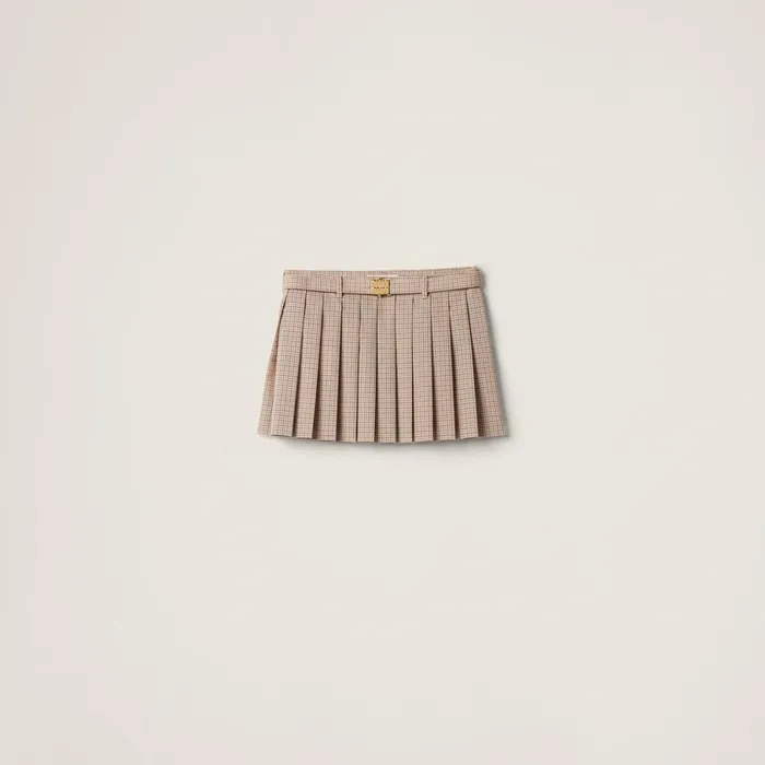 Women Skirts Miu Miu Pleated Checked Skirt Limestoneblack