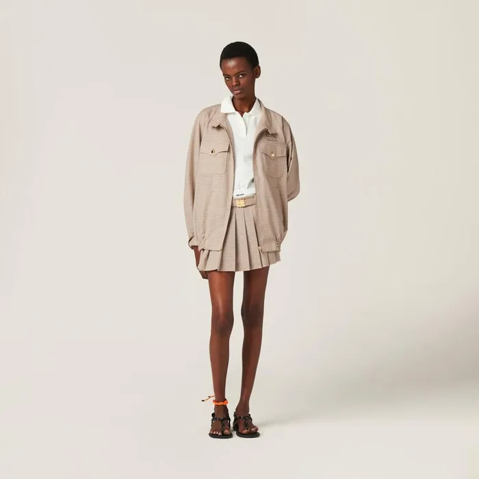 Women Skirts Miu Miu Pleated Checked Skirt Limestoneblack Women Skirts Miu Miu Pleated Checked Skirt Limestoneblack