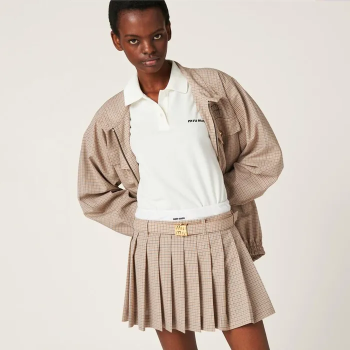 Women Skirts Miu Miu Pleated Checked Skirt Limestoneblack Women Skirts Miu Miu Pleated Checked Skirt Limestoneblack