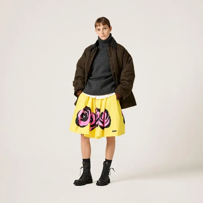Women Skirts Miu Miu Poplin And Jersey Skirt Yellowpink Women Skirts Miu Miu Poplin And Jersey Skirt Yellowpink