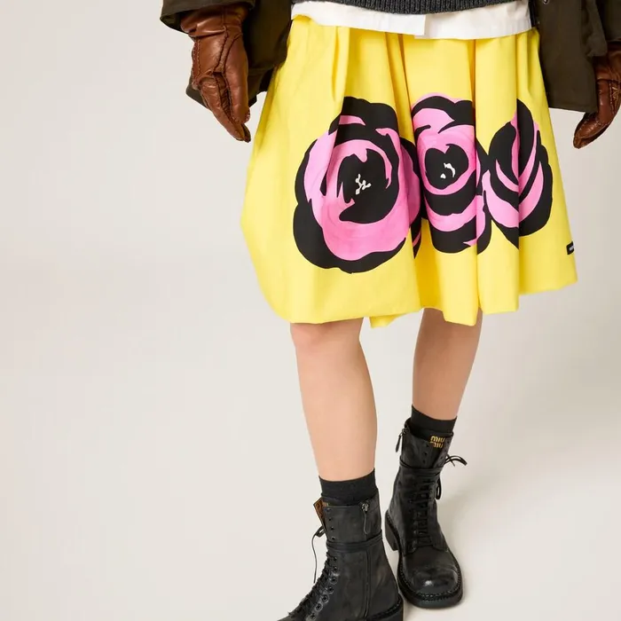 Women Skirts Miu Miu Poplin And Jersey Skirt Yellowpink Women Skirts Miu Miu Poplin And Jersey Skirt Yellowpink