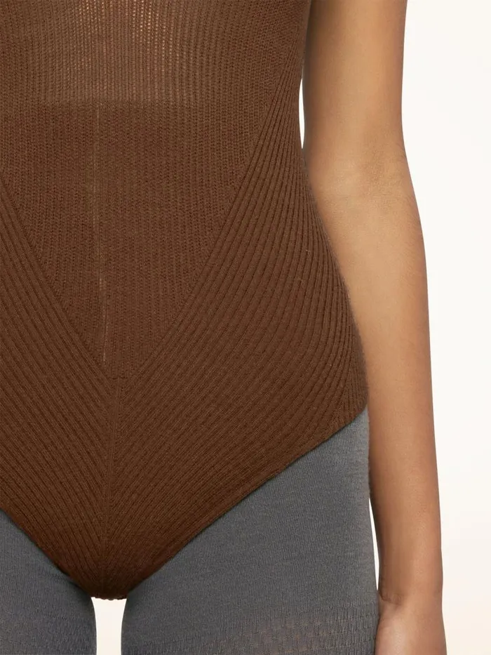 Women Sleeveless Bodies Wolford Aurora Rib Net Body Soft Cacao