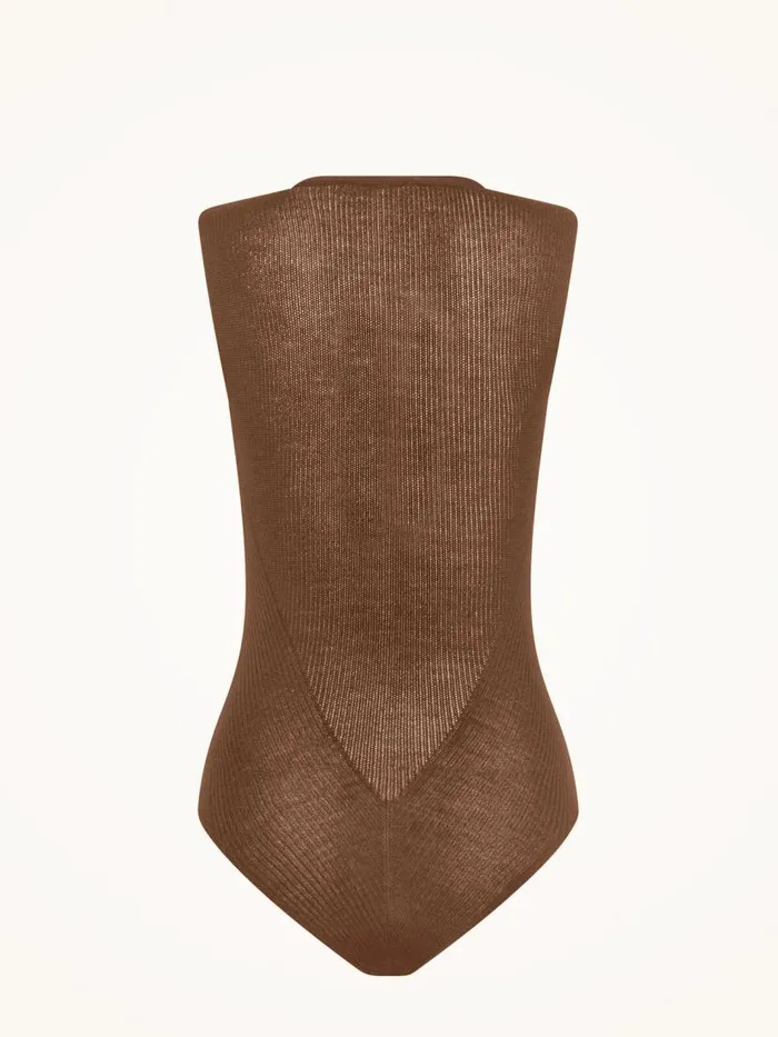 Women Sleeveless Bodies Wolford Aurora Rib Net Body Soft Cacao