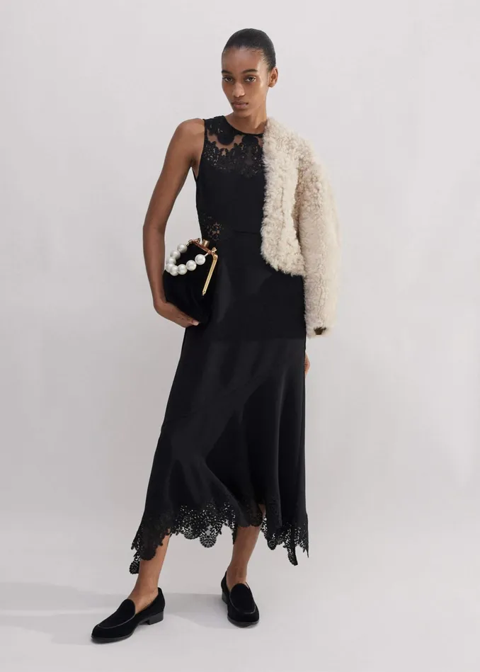 Women Sleeveless Lace Midi Dress Black MEEM
