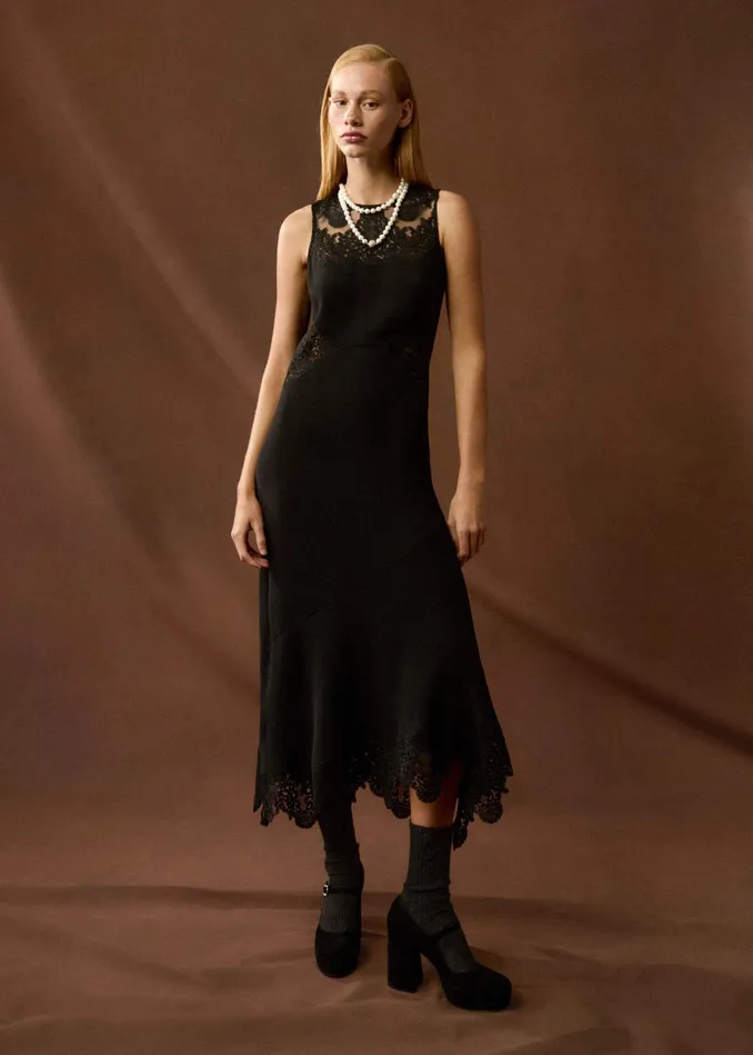 Women Sleeveless Lace Midi Dress Black MEEM