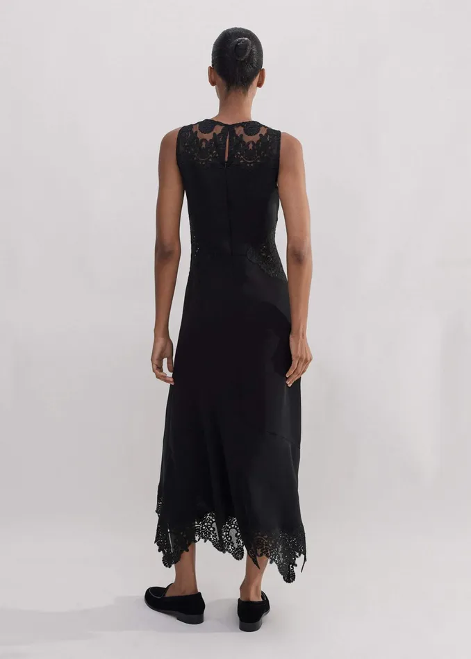Women Sleeveless Lace Midi Dress Black MEEM