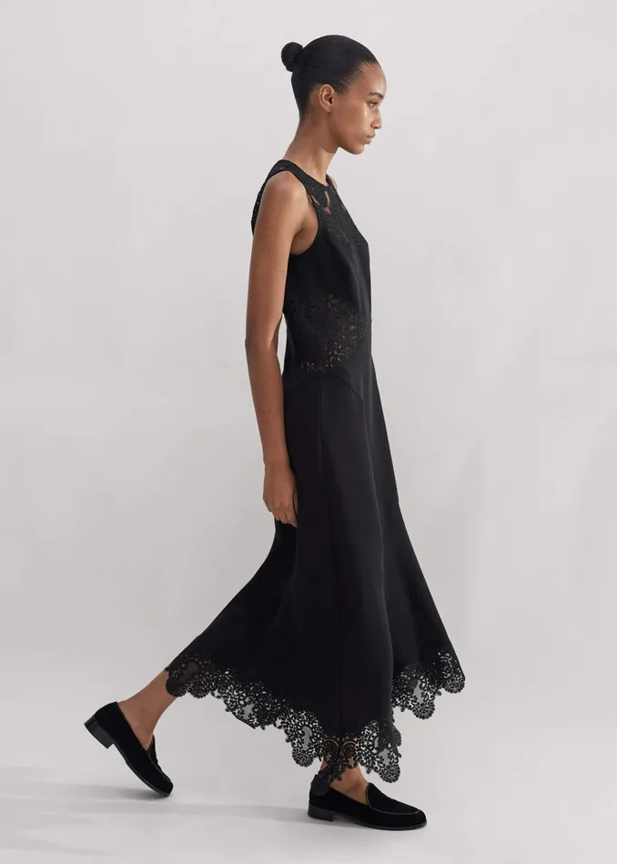 Women Sleeveless Lace Midi Dress Black MEEM