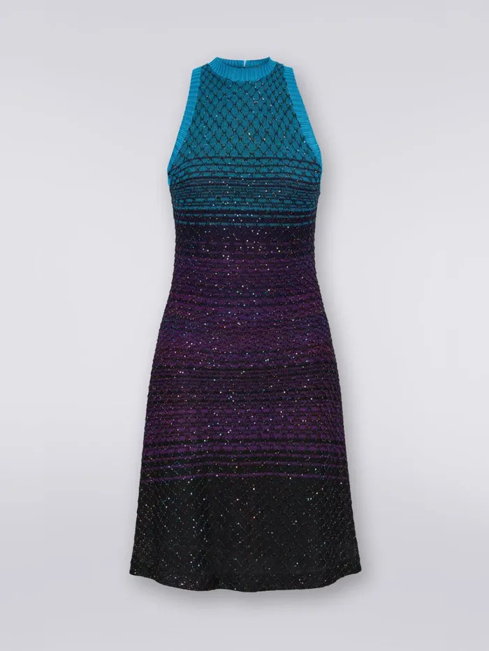 Women Sleeveless Mesh Dress With Sequins Turquoise Purple and Black Missoni Dresses