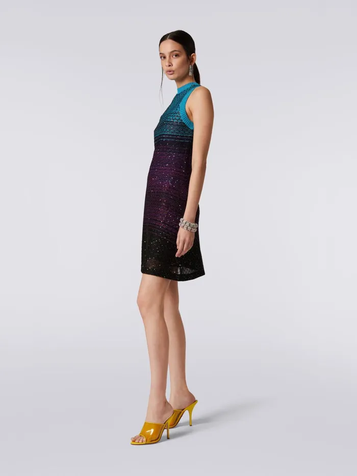 Women Sleeveless Mesh Dress With Sequins Turquoise Purple and Black Missoni Dresses