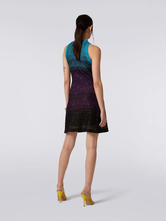 Women Sleeveless Mesh Dress With Sequins Turquoise Purple and Black Missoni Dresses