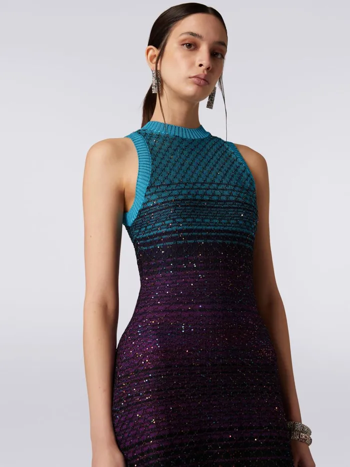 Women Sleeveless Mesh Dress With Sequins Turquoise Purple and Black Missoni Dresses