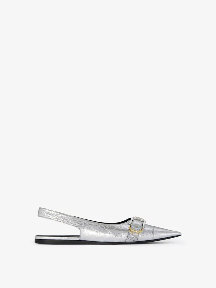 Women Slides and Sandals Givenchy Voyou Flat Slingbacks In Laminated Leather Silvery