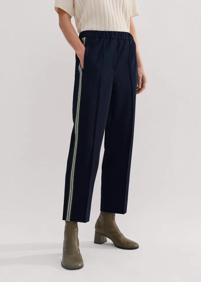 Women Slim Crop Side Stripe Track Pant Navy MEEM