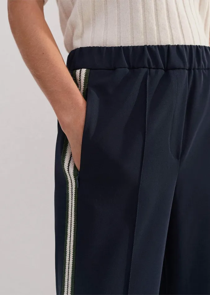 Women Slim Crop Side Stripe Track Pant Navy MEEM