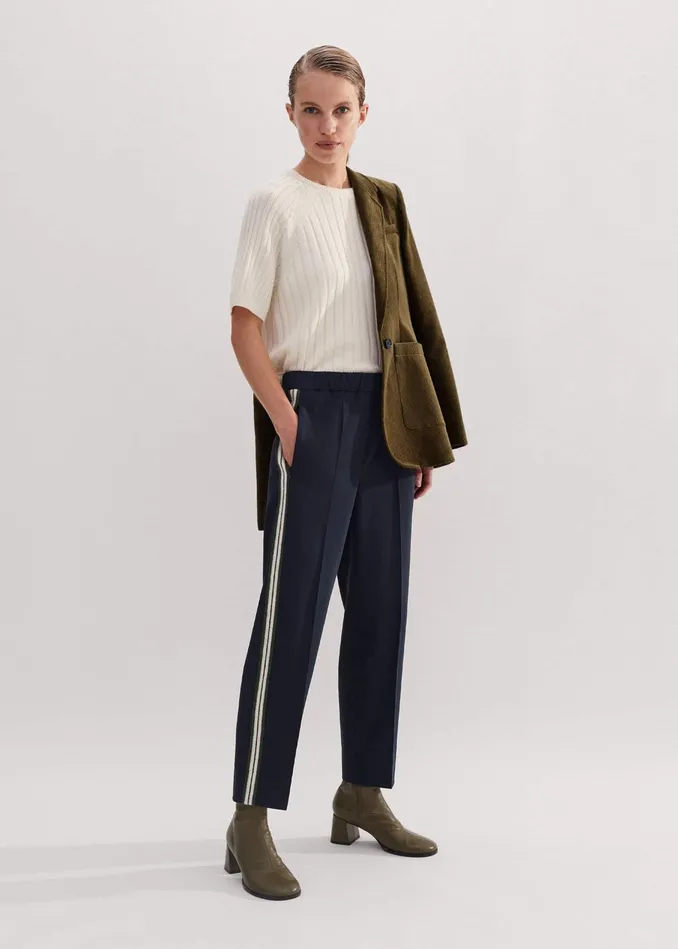 Women Slim Crop Side Stripe Track Pant Navy MEEM