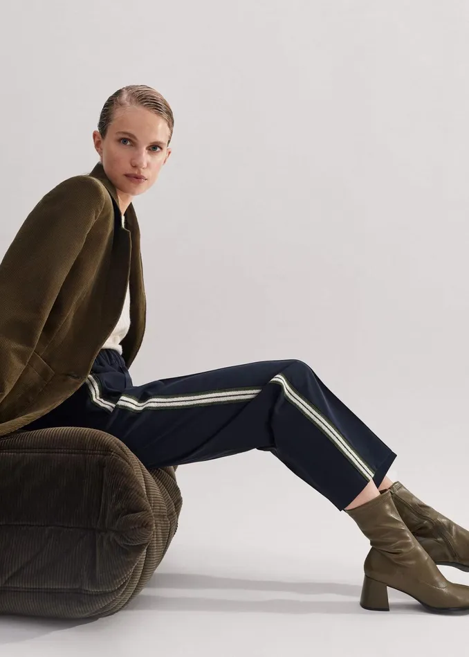 Women Slim Crop Side Stripe Track Pant Navy MEEM